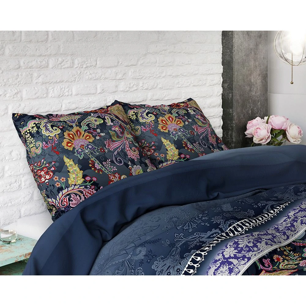 Bavlněné francouzské povlečení 200x220 cm – Paisley Blue (modrý kašmírový vzor)