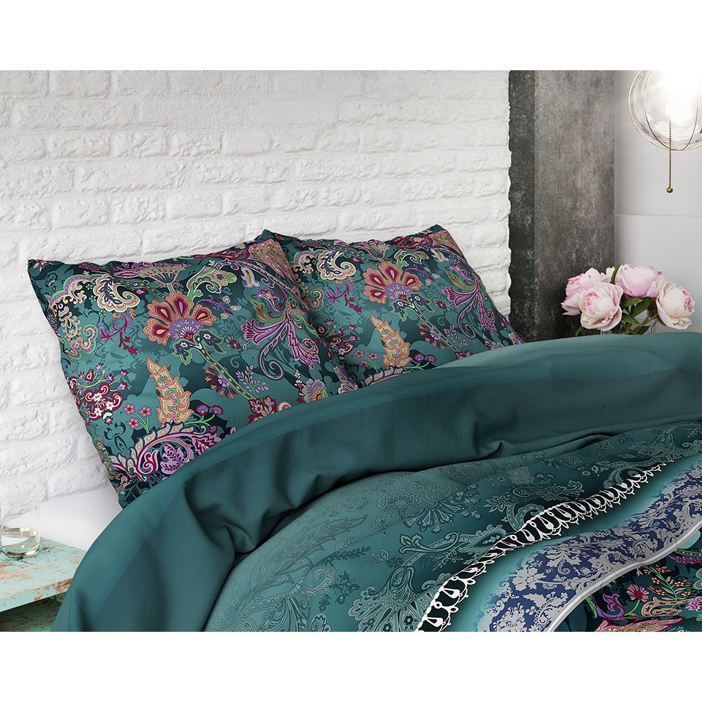 Bavlněné francouzské povlečení 240x220 cm – Paisley Blue (modrý kašmírový vzor)