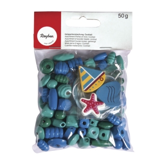 Směs dřevěných korálků, modrý koktejl 50g
