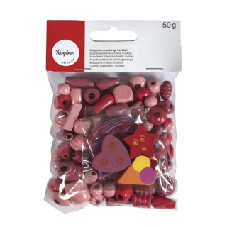 Směs dřevěných korálků, růžový koktejl 50g
